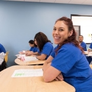 Smiling nursing student in classroom