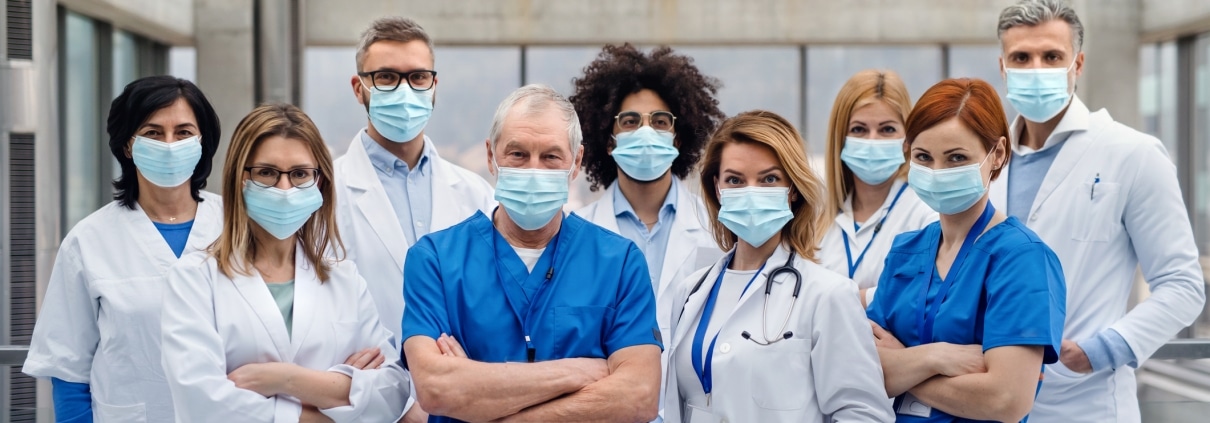 Group of doctors with face masks