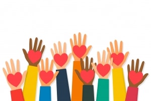 Raised hands with hearts