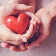 Hands holding a red heart