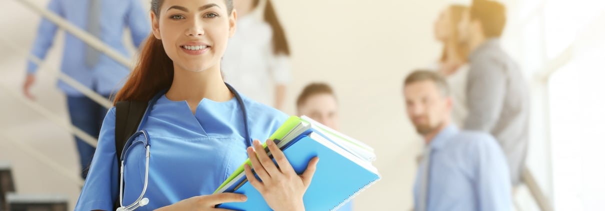 Medical student in a hallway