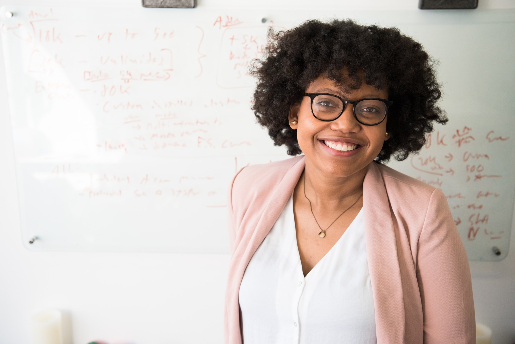 African-American woman using a whiteboard