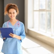 Young African-American nurse in a clinic