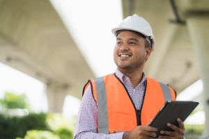 Public health inspector with a tablet