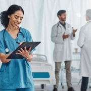 African-American medical professional with a clipboard