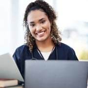 Close up of a smiling African-American medical professional