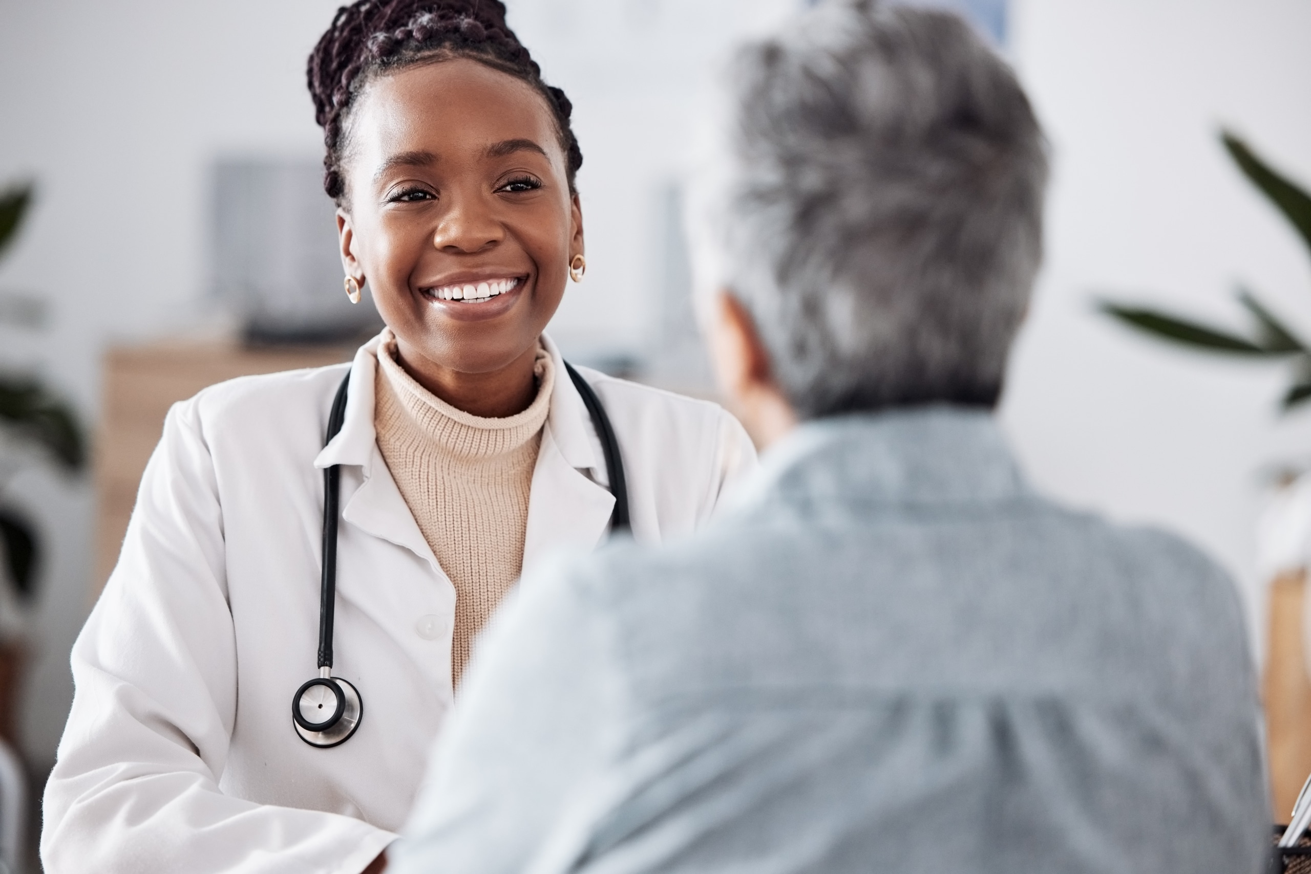 Close up of a smiling African-American medical professional
